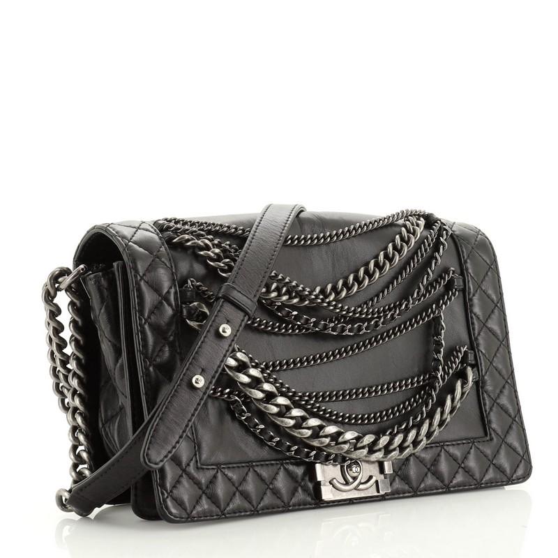 Black Chanel Boy Flap Bag Enchained Lambskin Old Medium