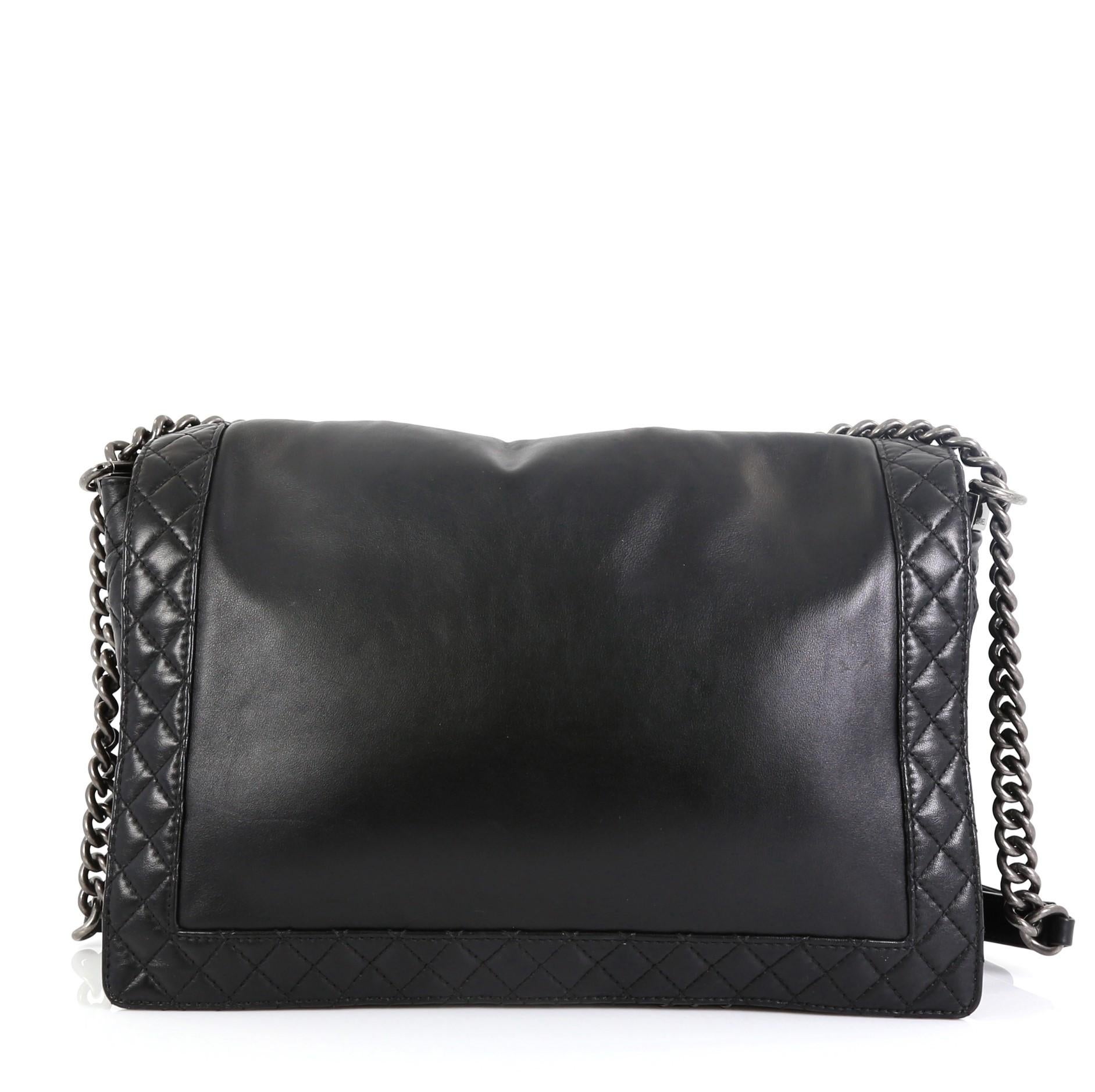Chanel Boy Flap Bag Enchained Lambskin XL In Good Condition In NY, NY