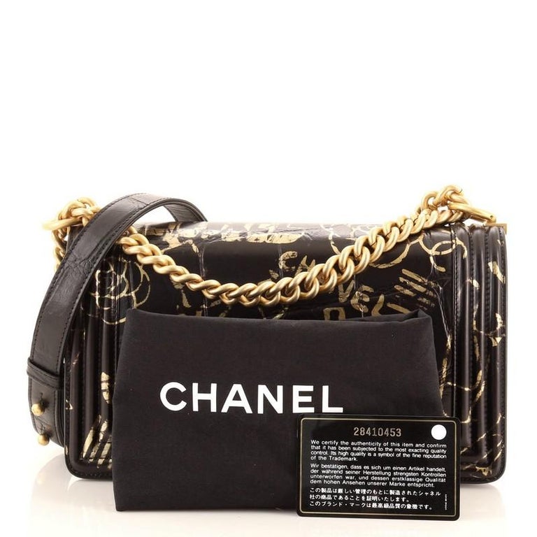 Authentic Chanel Black Quilted Calfskin Old Medium Boy Shoulder Bag