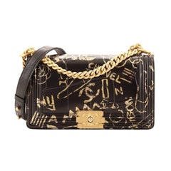 Chanel Boy Flap Bag Graffiti Crocodile Embossed Calfskin Old Medium
