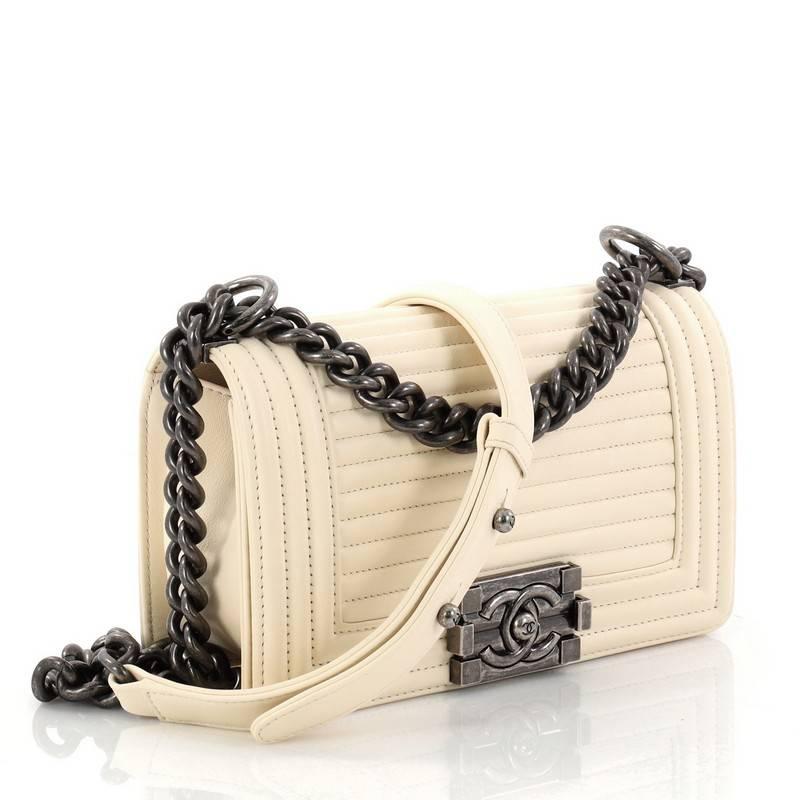 Beige Chanel Boy Flap Bag Horizontal Quilted Leather Small