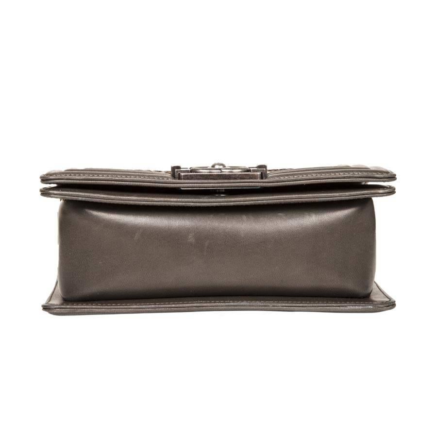 Brown Chanel 'Boy' Flap Bag Kaki Leather and Green Python