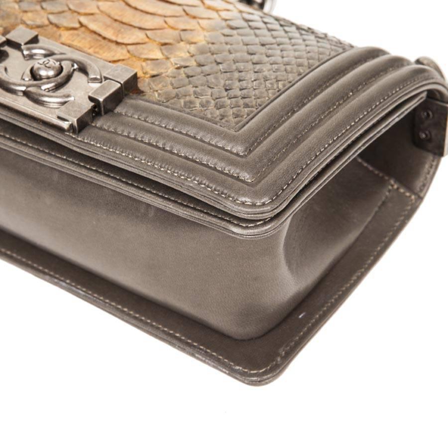 Women's Chanel 'Boy' Flap Bag Kaki Leather and Green Python