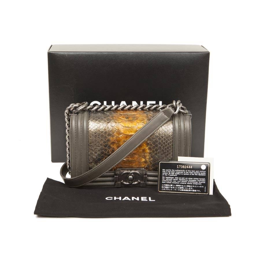Chanel 'Boy' Flap Bag Kaki Leather and Green Python 1