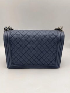 Chanel Boy Flap Bag Large Navy Blue Caviar Leather Ruthenium Hardwear