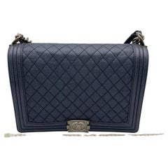 Chanel Boy Flap Bag Large Navy Blue Caviar Leather Ruthenium Hardwear