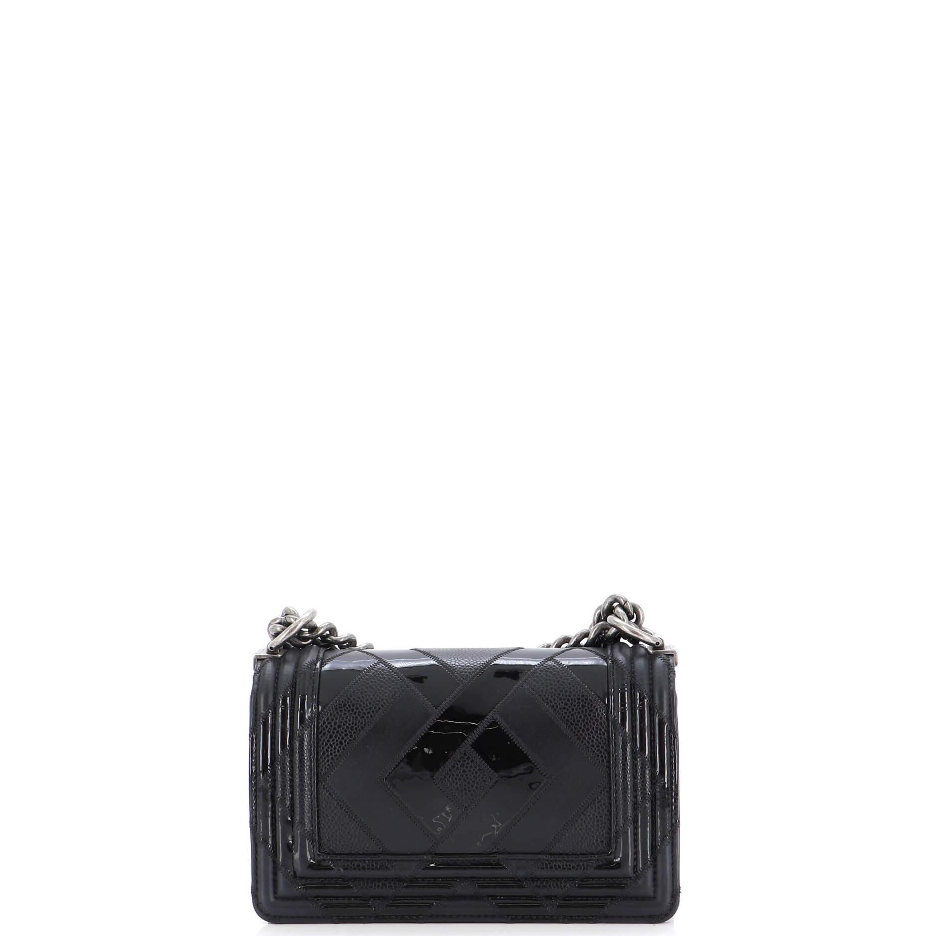 Chanel Boy Flap Bag Patchwork Caviar, Patent and Calfskin Small In Good Condition In NY, NY