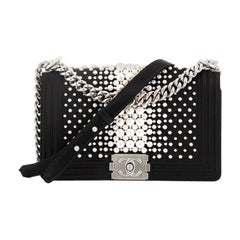 Chanel Boy Flap Bag Pearl Embellished Satin Old Medium