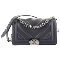 Chanel Boy Flap Bag Perforated Chevron Lambskin Old Medium