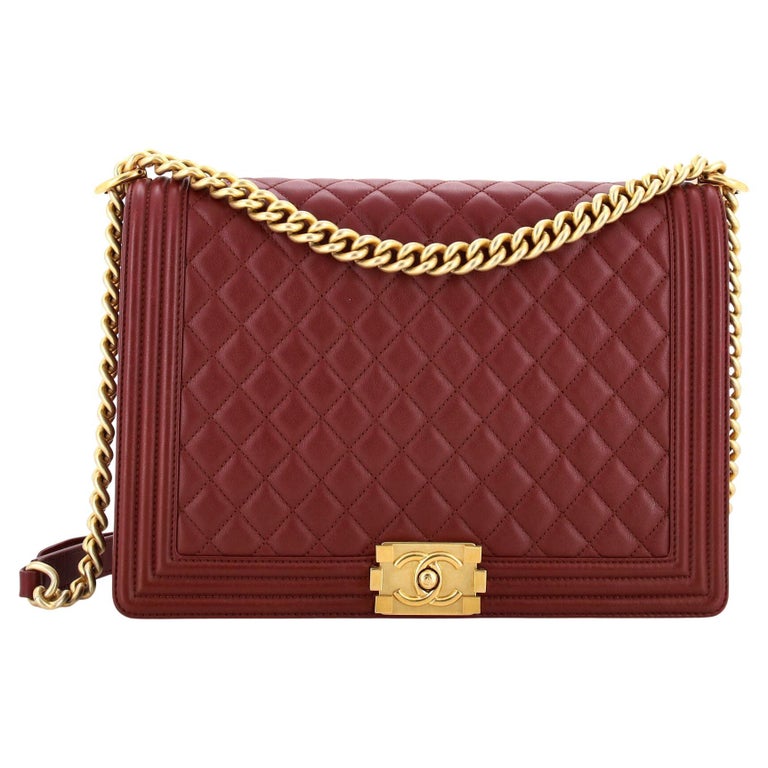 Chanel Maroon Quilted Leather Medium Boy Bag at 1stDibs