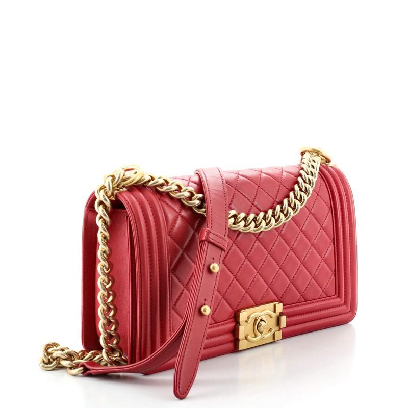 Red Chanel Boy Flap Bag Quilted Calfskin Small