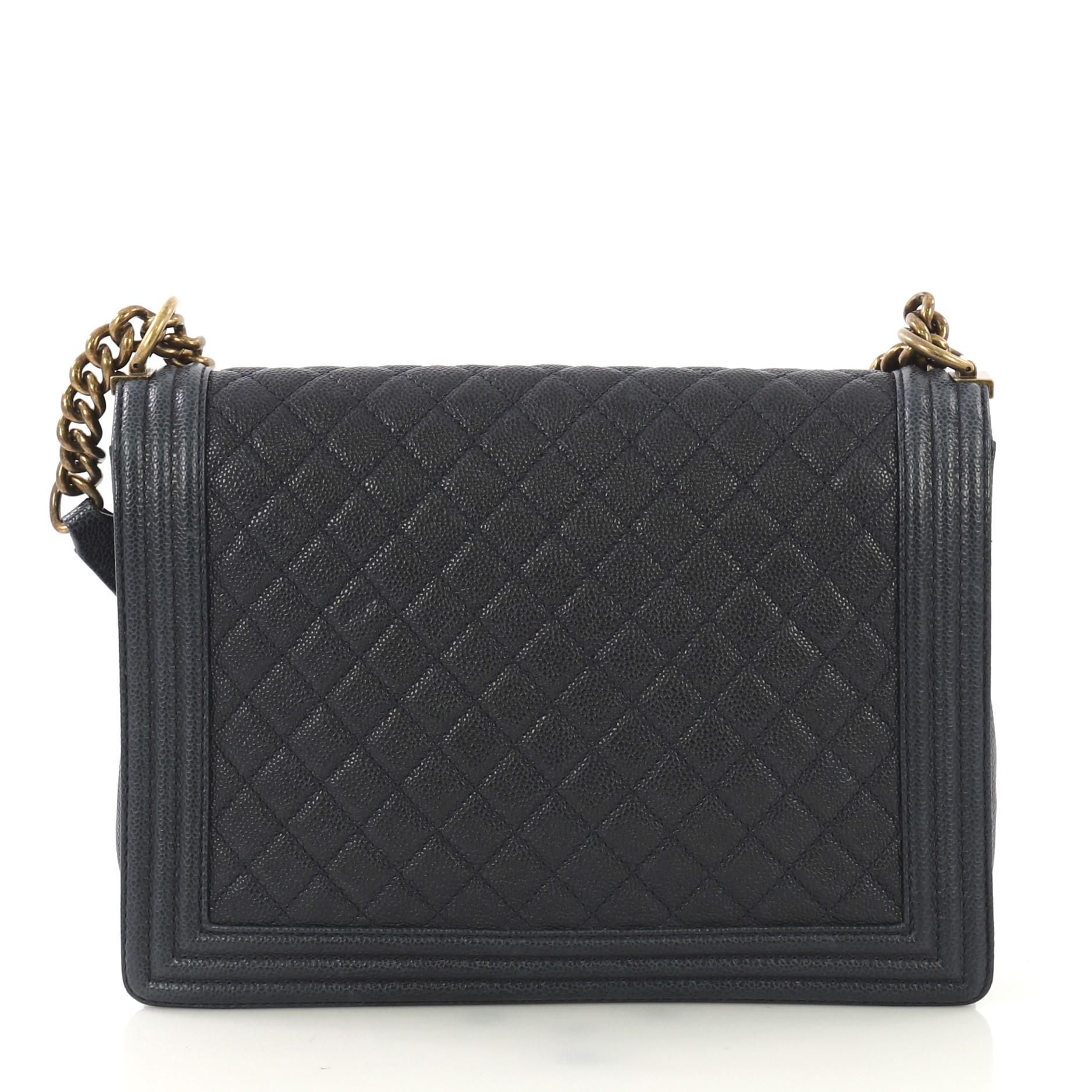 Black Chanel Boy Flap Bag Quilted Caviar Large