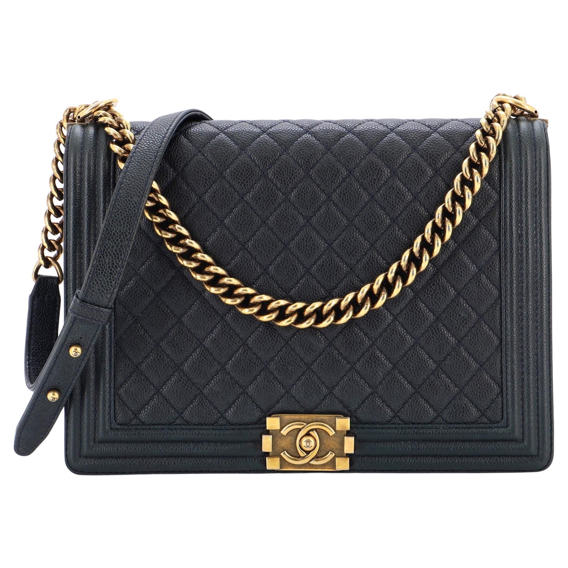 Chanel Boy Flap Bag Quilted Caviar Large For Sale at 1stDibs