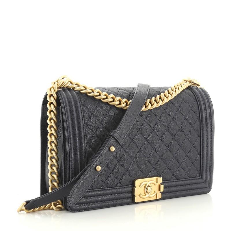 Black Chanel Boy Flap Bag Quilted Caviar New Medium