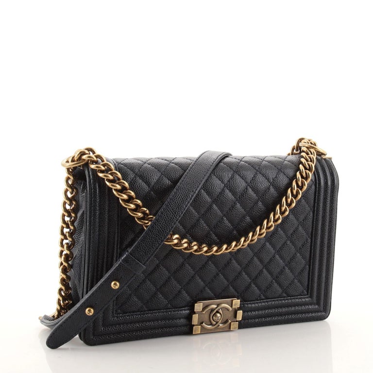 Chanel Boy Flap Bag Quilted Caviar New Medium at 1stDibs