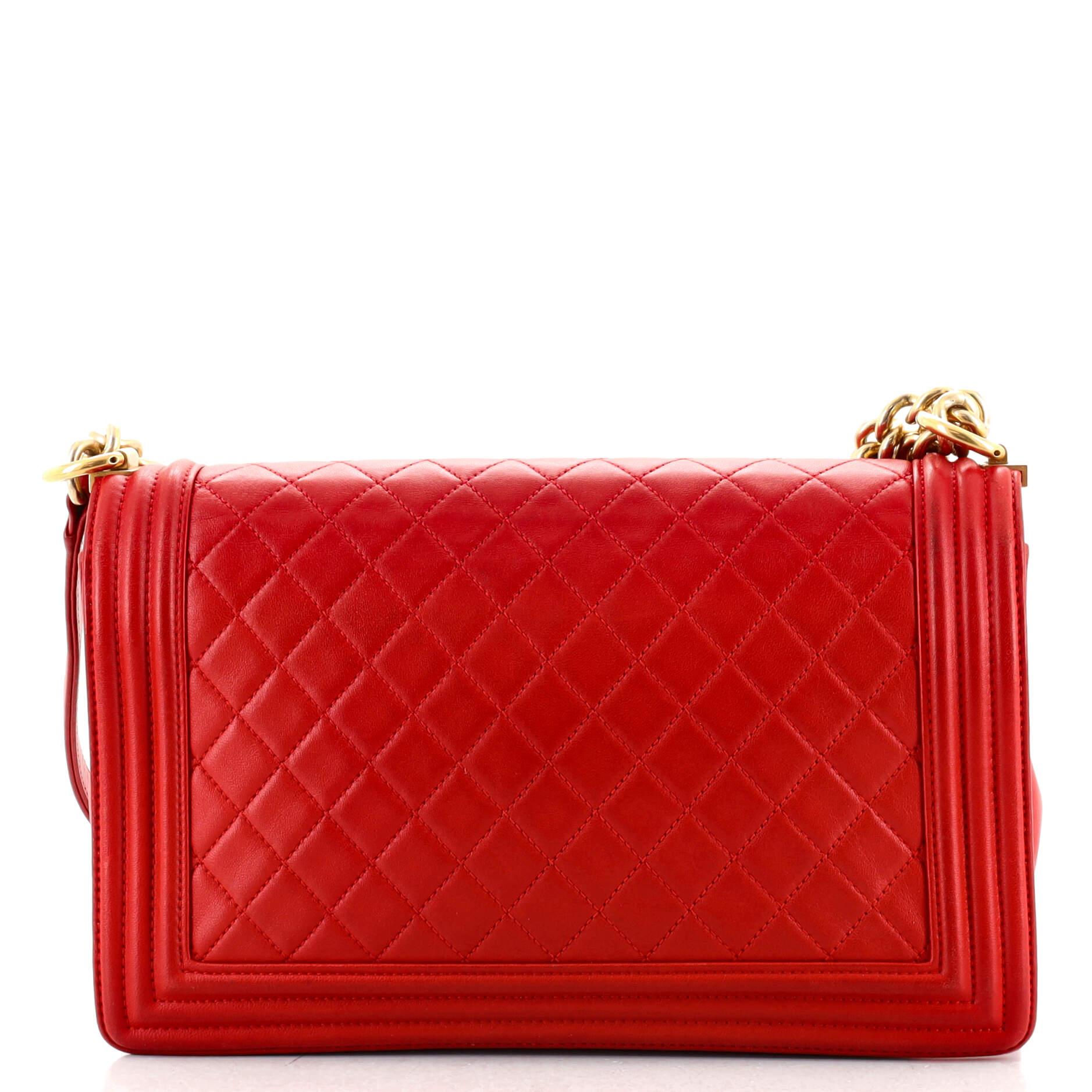 Red Chanel Boy Flap Bag Quilted Caviar New Medium