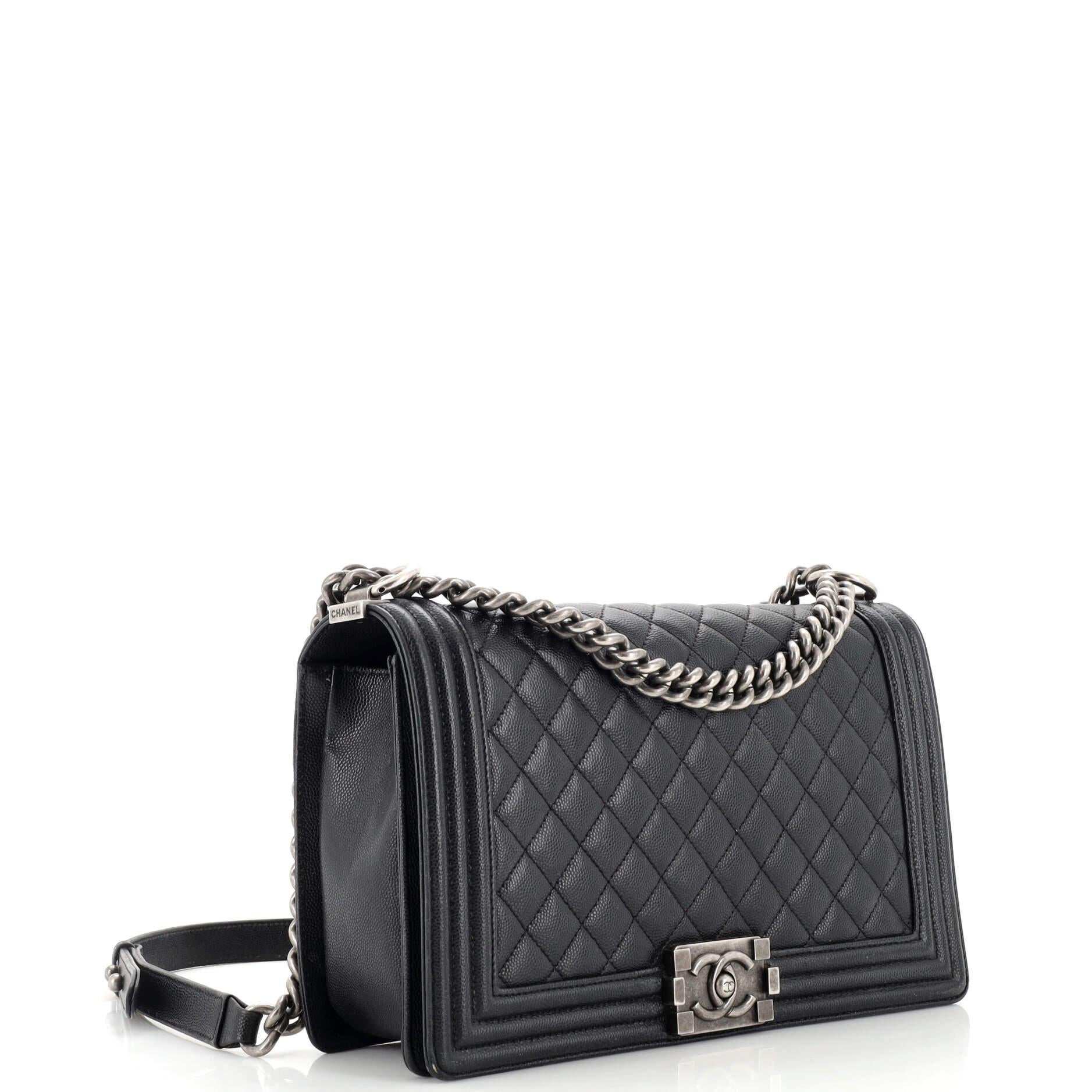 Chanel Boy Flap Bag Quilted Caviar New Medium In Fair Condition For Sale In NY, NY