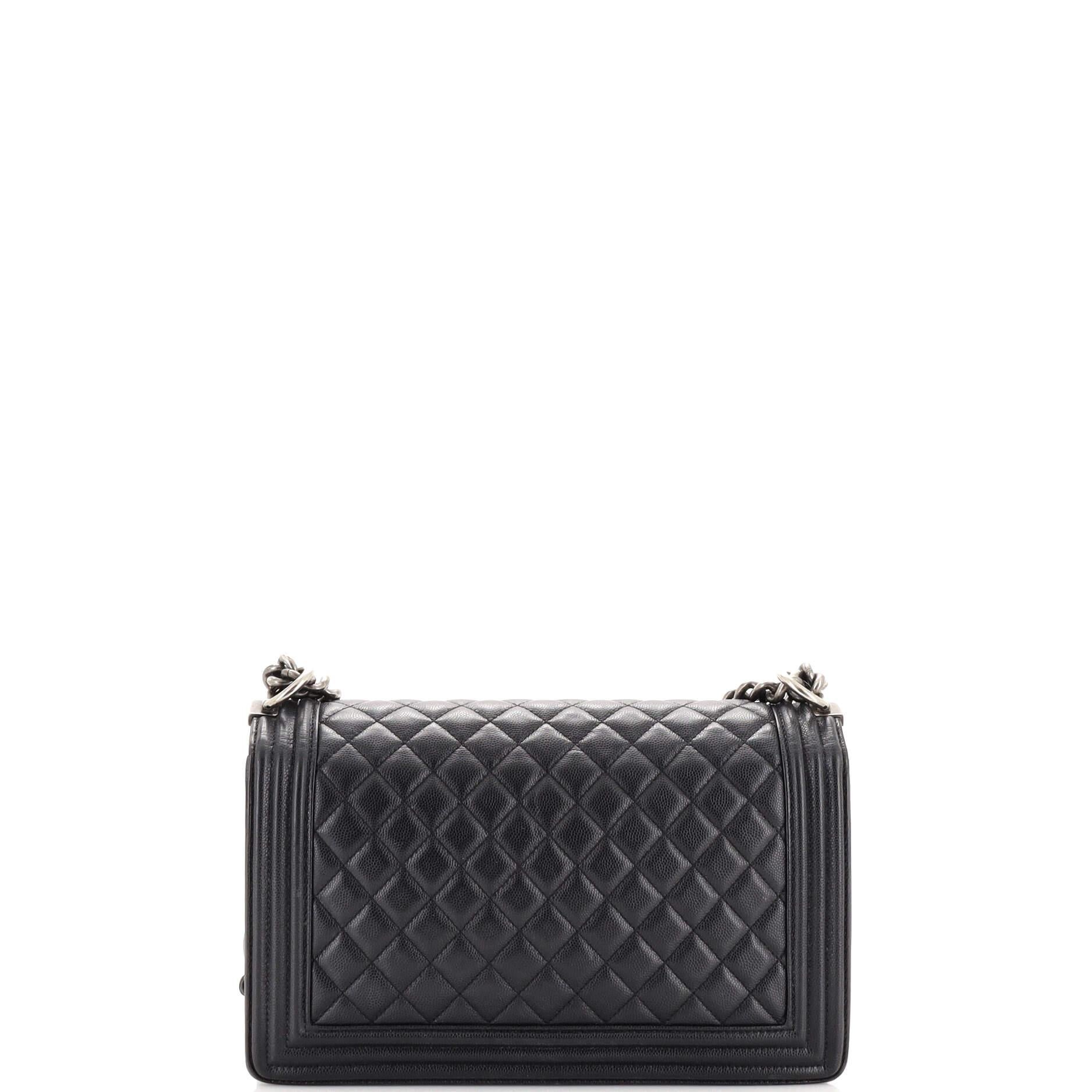Chanel Boy Flap Bag Quilted Caviar New Medium In Good Condition For Sale In NY, NY