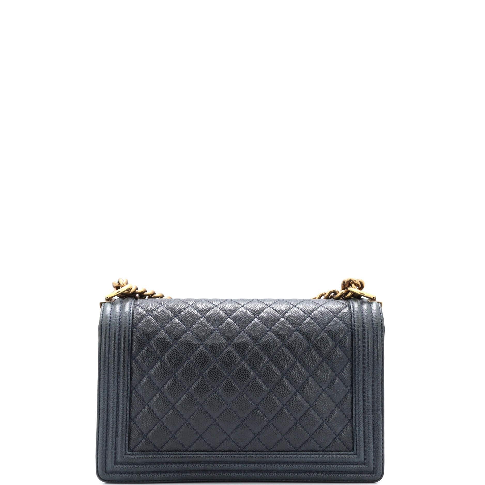 Chanel Boy Flap Bag Quilted Caviar New Medium In Good Condition For Sale In NY, NY