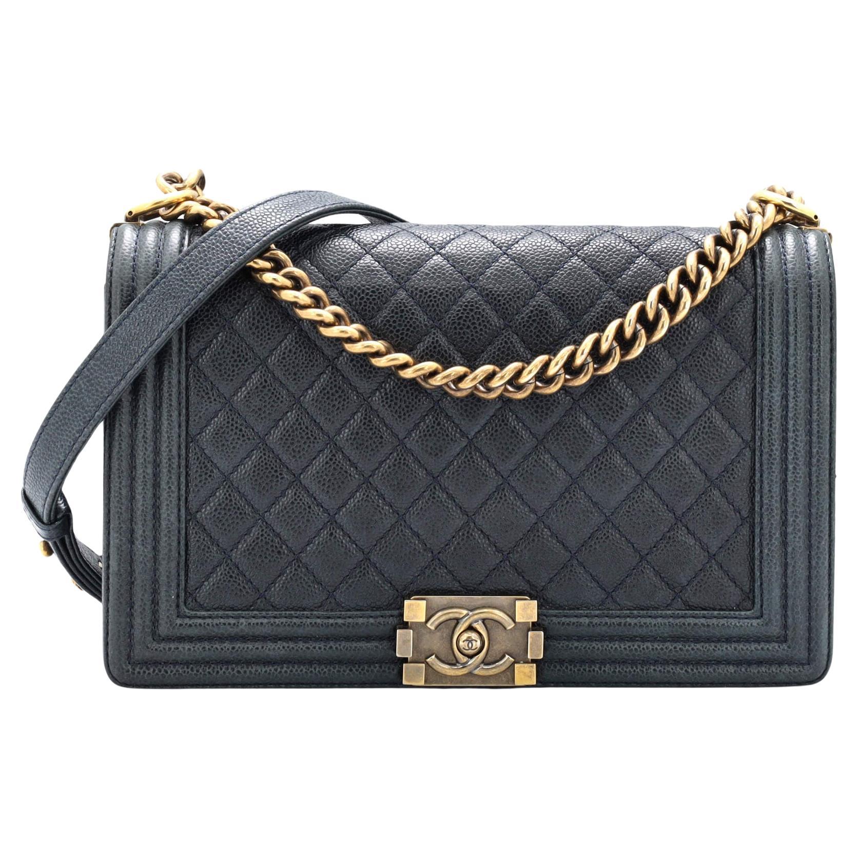 Chanel Boy Flap Bag Quilted Caviar New Medium For Sale