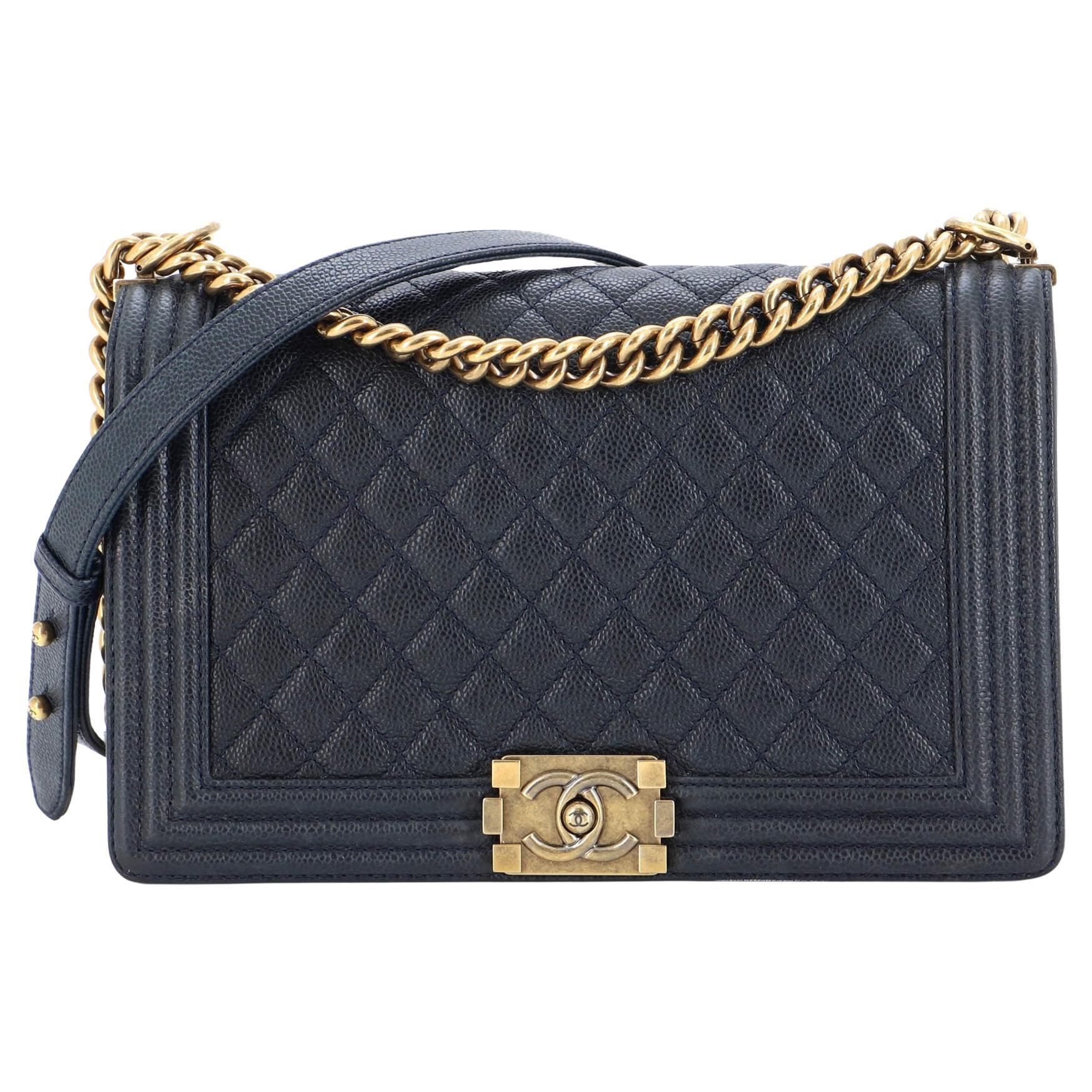 Chanel Boy Flap Bag Quilted Caviar New Medium For Sale at 1stDibs