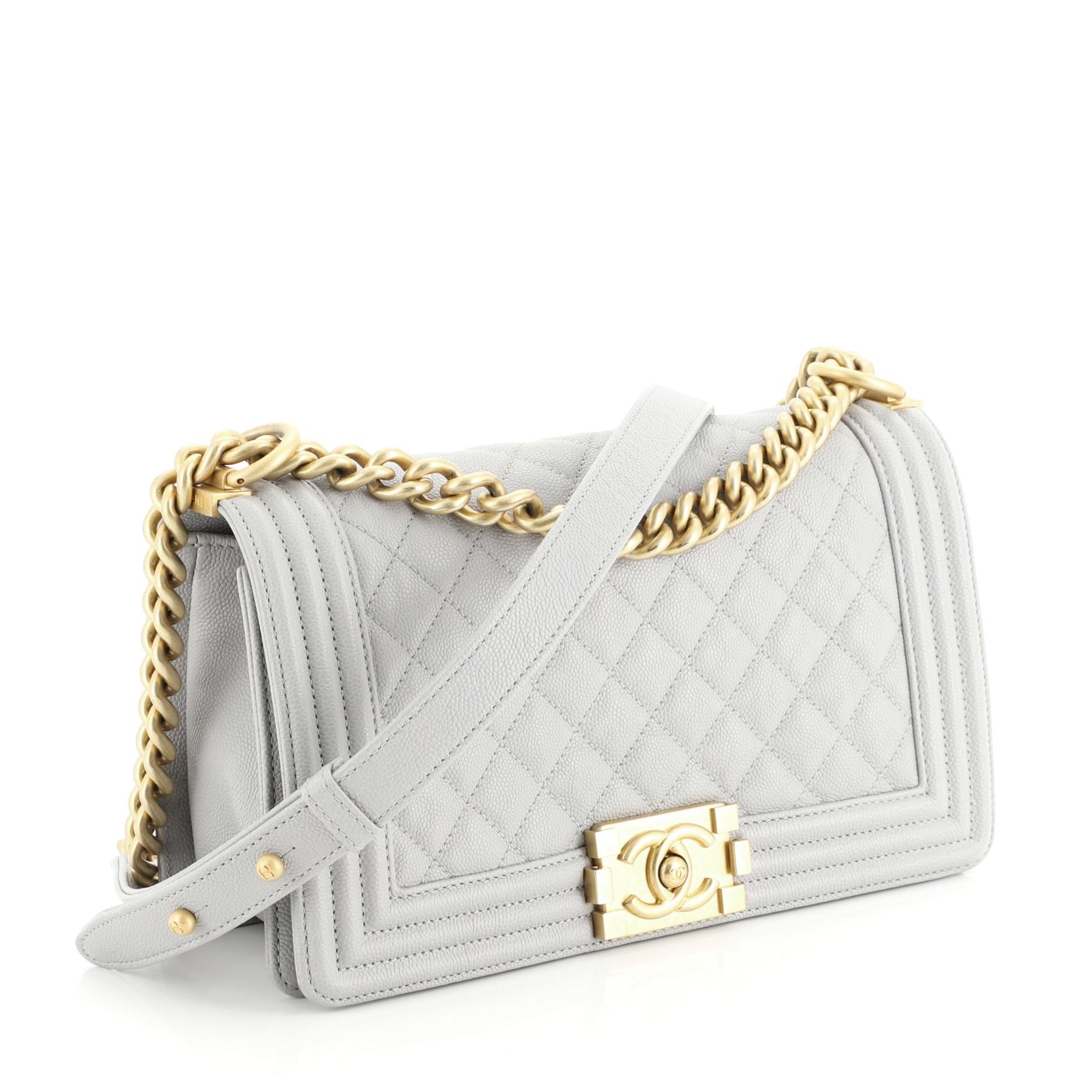 Gray Chanel Boy Flap Bag Quilted Caviar Old Medium