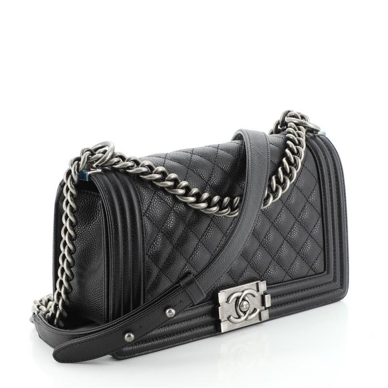 Black Chanel Boy Flap Bag Quilted Caviar Old Medium