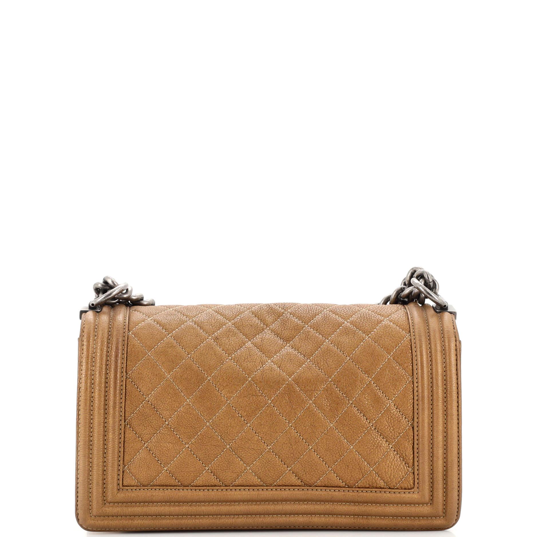 Chanel Boy Flap Bag Quilted Caviar Old Medium In Fair Condition For Sale In NY, NY