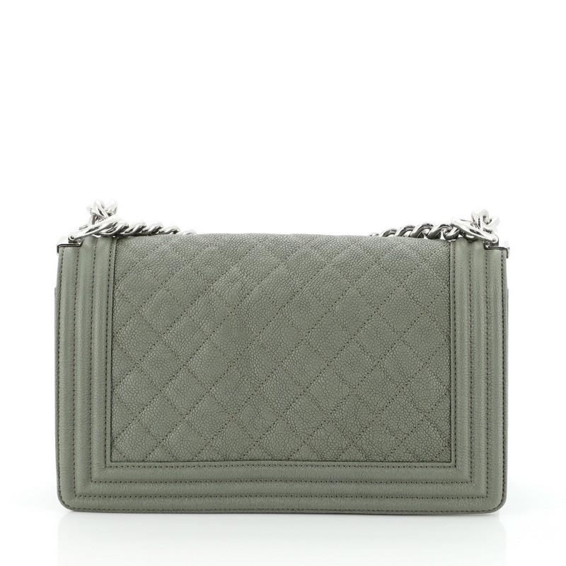 Gray Chanel Boy Flap Bag Quilted Caviar Old Medium