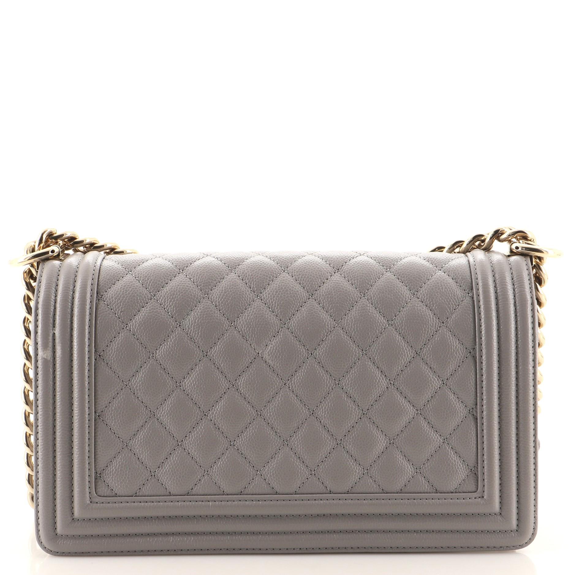 Chanel Boy Flap Bag Quilted Caviar Old Medium In Good Condition In NY, NY