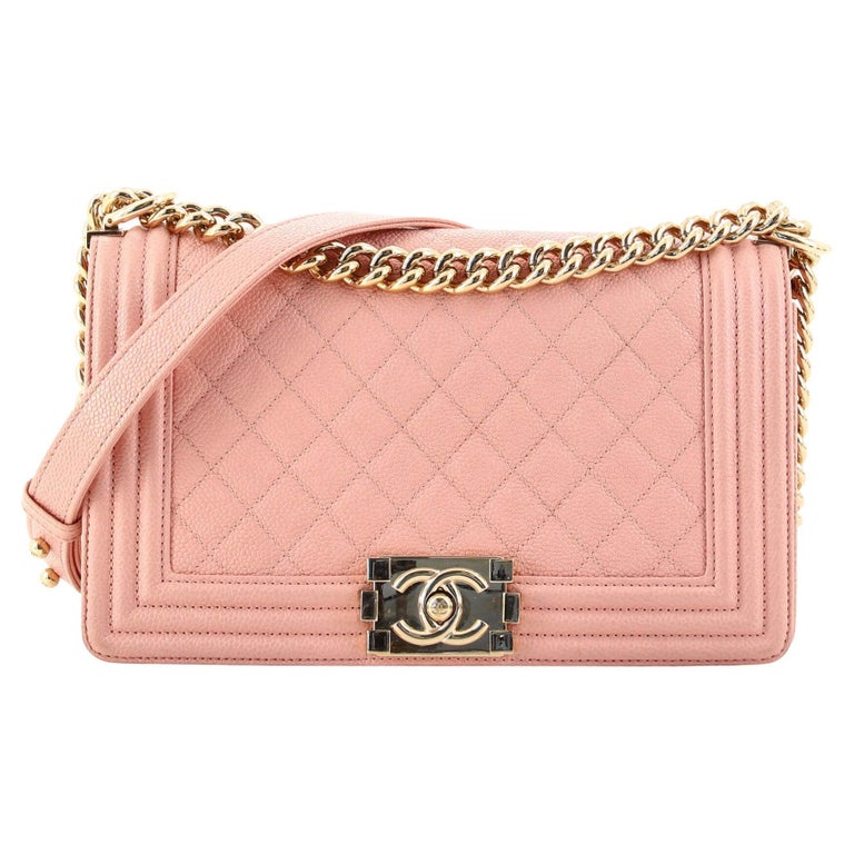 CHANEL Quilted Pink Caviar Boy Old Medium Flap Bag