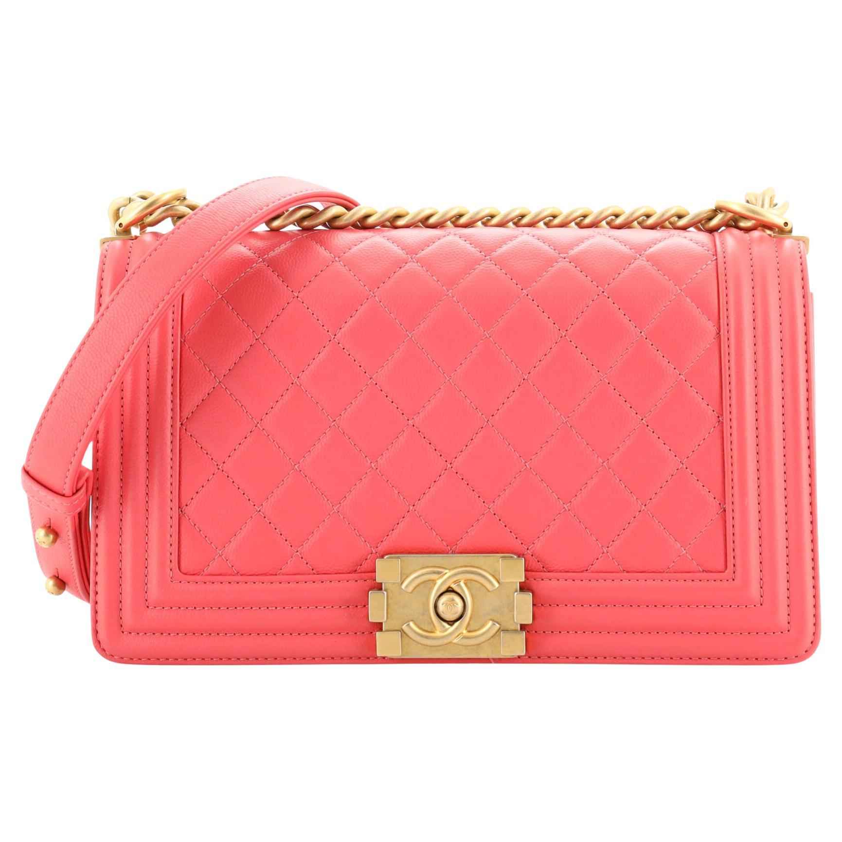 Chanel Boy Flap Bag Quilted Caviar Old Medium For Sale