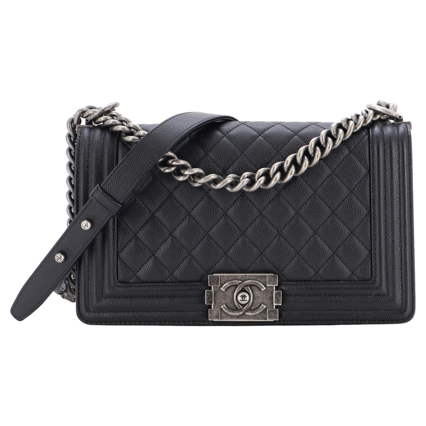 Chanel Boy Flap Bag Quilted Caviar Old Medium For Sale
