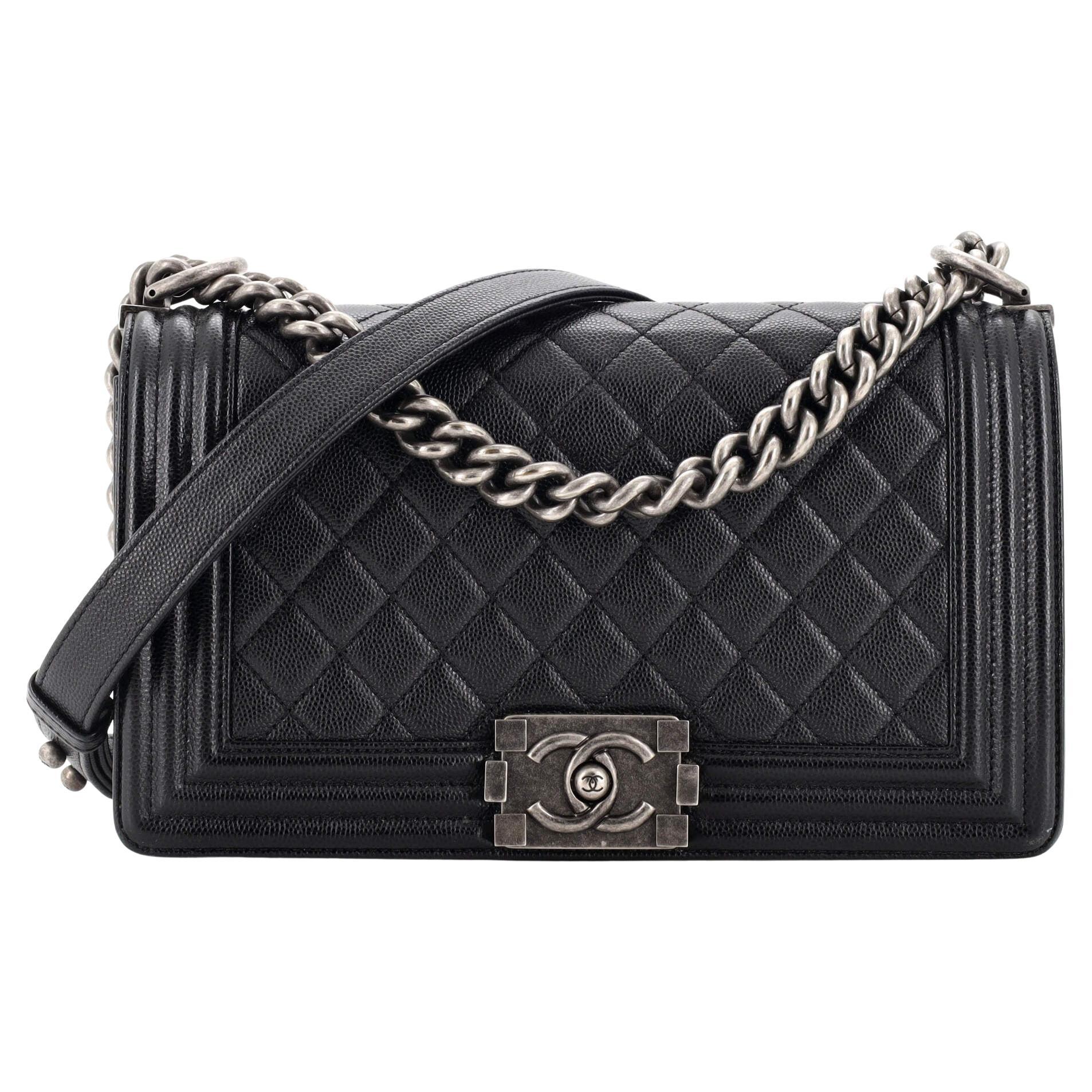 Chanel Boy Quilted Caviar Ruthenium-tone Small Black in Caviar with  Ruthenium-tone - US