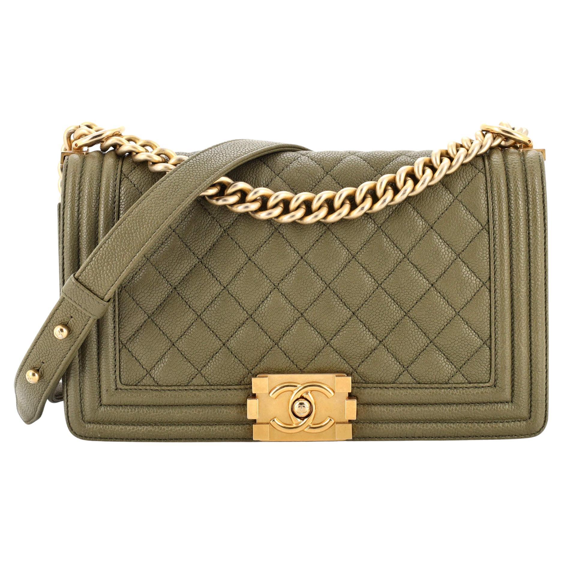 Chanel 22K Wallet On Chain Caviar Dark Green LGHW (Microchip)