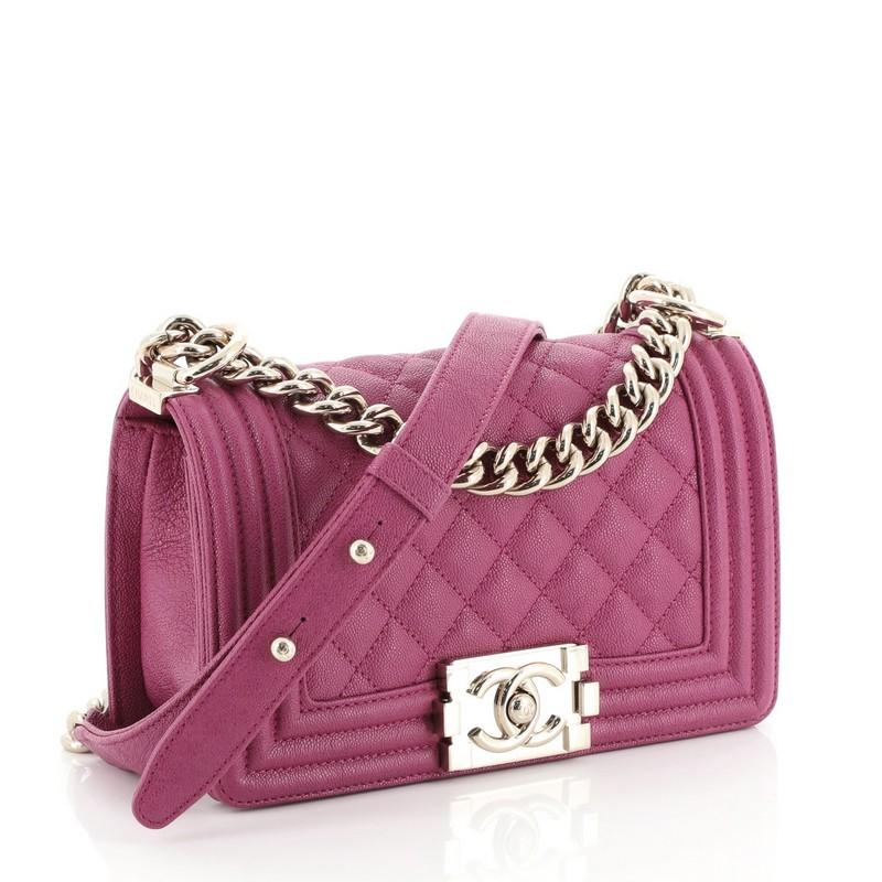 Pink Chanel Boy Flap Bag Quilted Caviar Small 