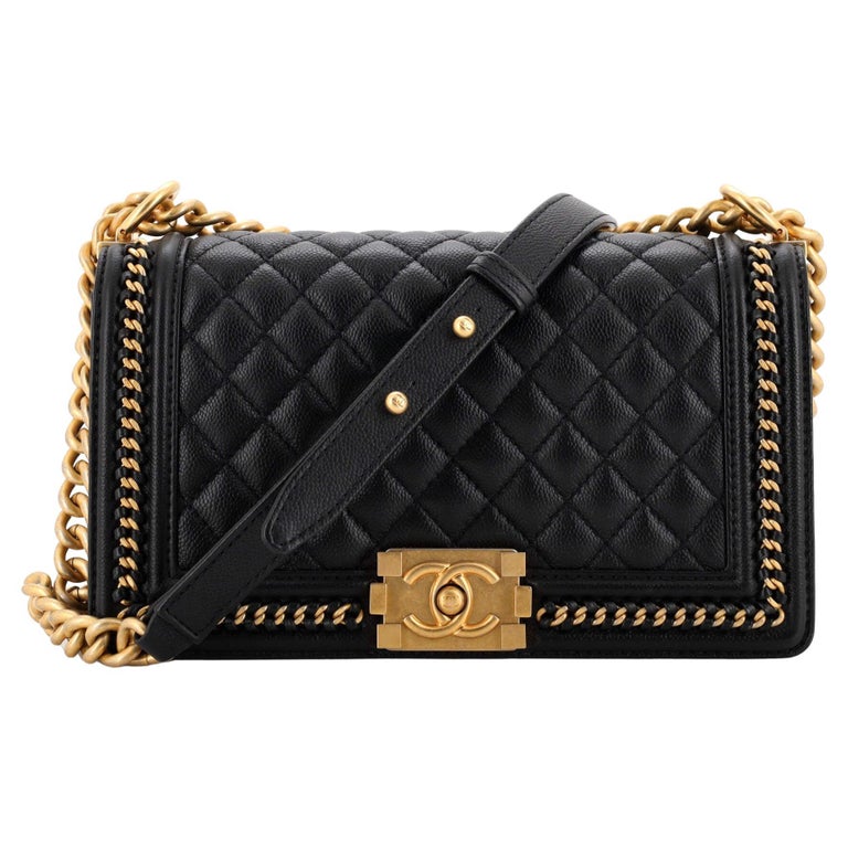 Chanel Boy Flap Bag Quilted Caviar with Whipstitch Chain Detail Old Medium  at 1stDibs
