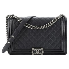 Chanel Boy Flap Bag Quilted Goatskin with Patent New Medium