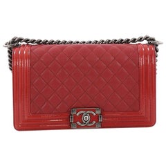 Chanel Boy Flap Bag Quilted Goatkin with Patent Old Medium