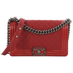 Chanel Boy Flap Bag Quilted Goatskin with Patent Old Medium