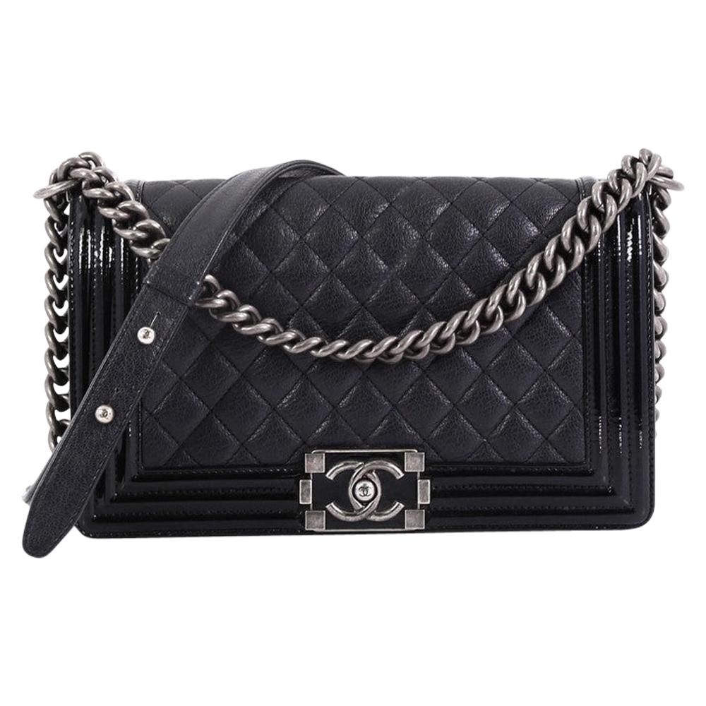 Chanel Boy Flap Bag Quilted Goatskin with Patent Old Medium
