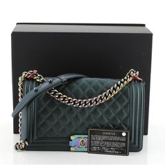 Chanel Boy Flap Bag Quilted Iridescent Goatskin Old Medium