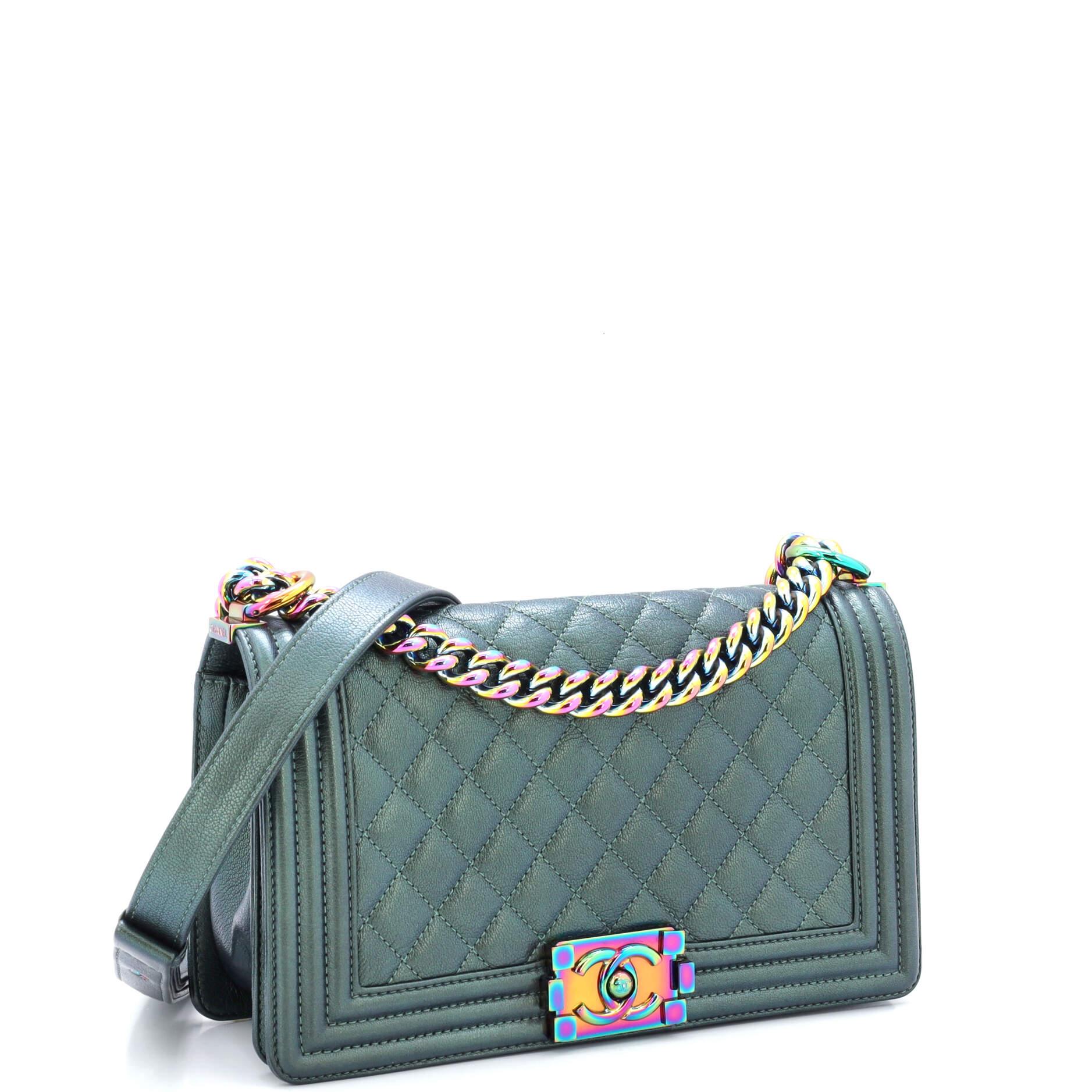 Chanel Boy Flap Bag Quilted Iridescent Goatskin Old Medium In Good Condition In NY, NY