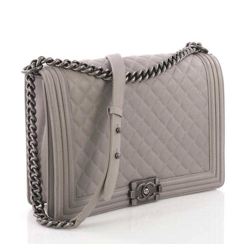 Gray Chanel Boy Flap Bag Quilted Lambskin Large