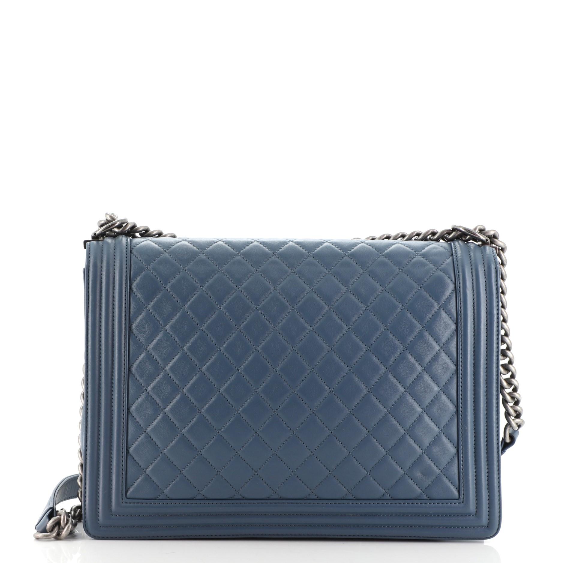 Gray Chanel Boy Flap Bag Quilted Lambskin Large