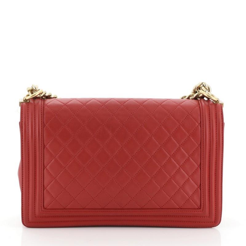 Red Chanel Boy Flap Bag Quilted Lambskin New Medium