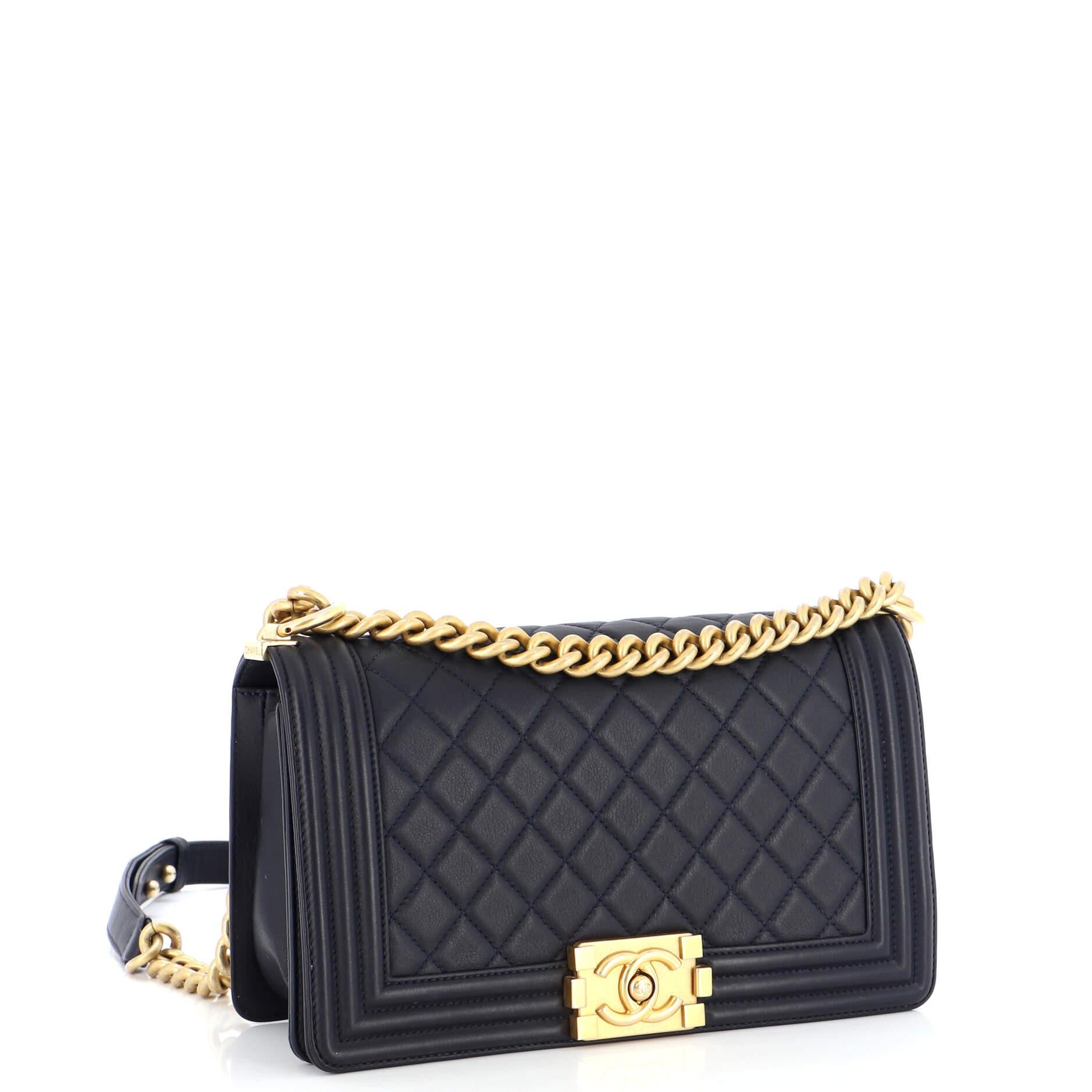 Chanel Boy Flap Bag Quilted Lambskin New Medium In Good Condition In NY, NY