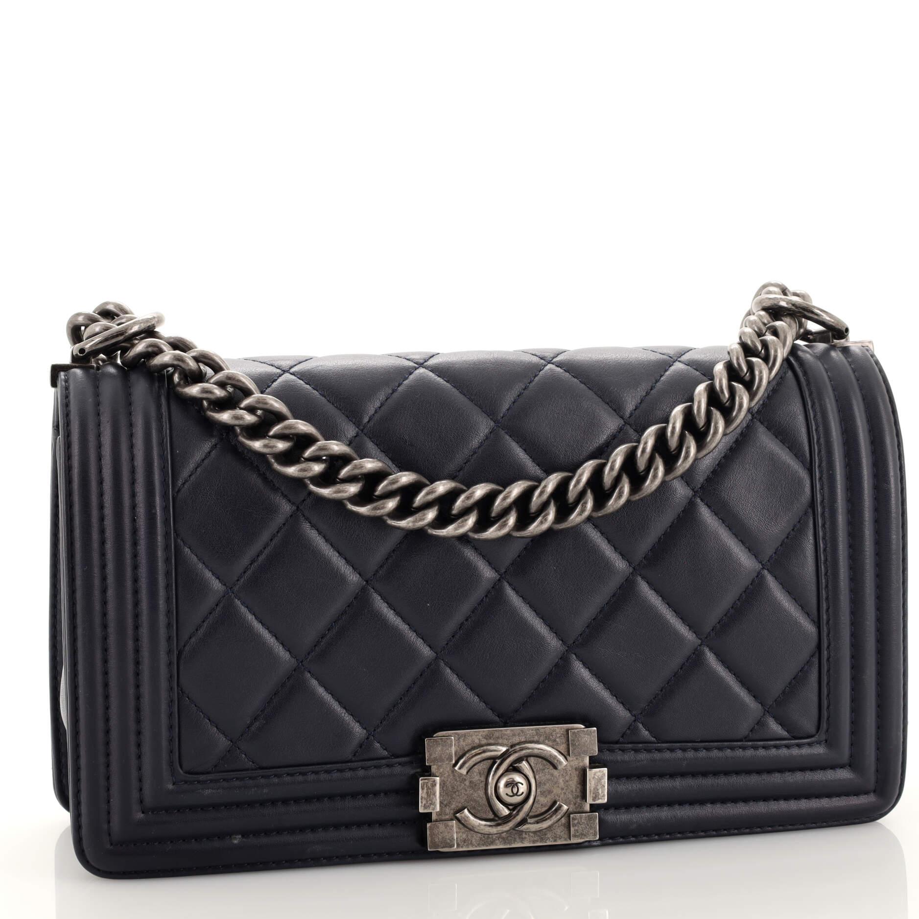 Chanel boy flap bag quilted lambskin old medium on sale