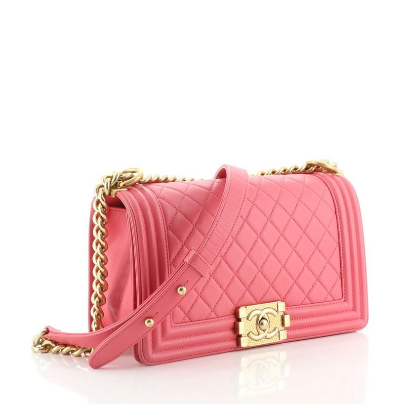 Pink Chanel Boy Flap Bag Quilted Lambskin Old Medium