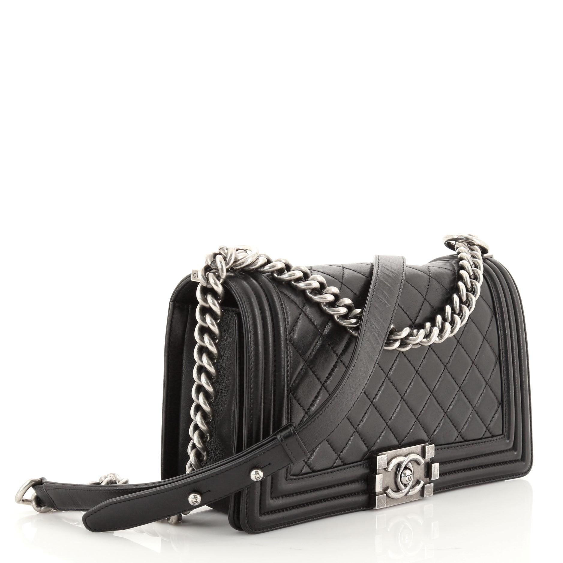 Chanel Boy Flap Bag Gestepptes Lammfell Old Medium (Schwarz)